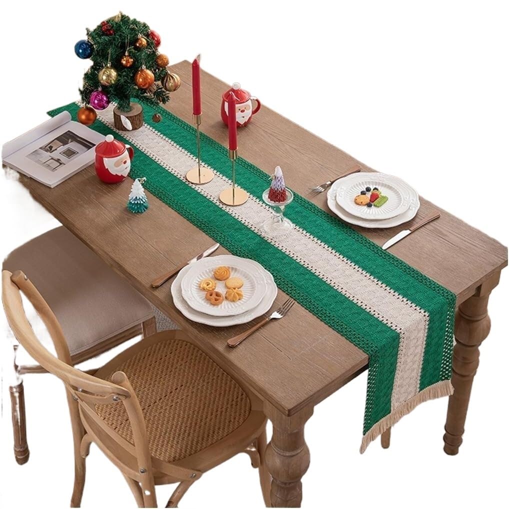 NIUSABOU Kitchen Dining TableDecoration, Cotton Linen Table Runner With Fringe Farmhouse Rustic 30x(50-300) cm(C,30x120cm(11.8x47.2in))