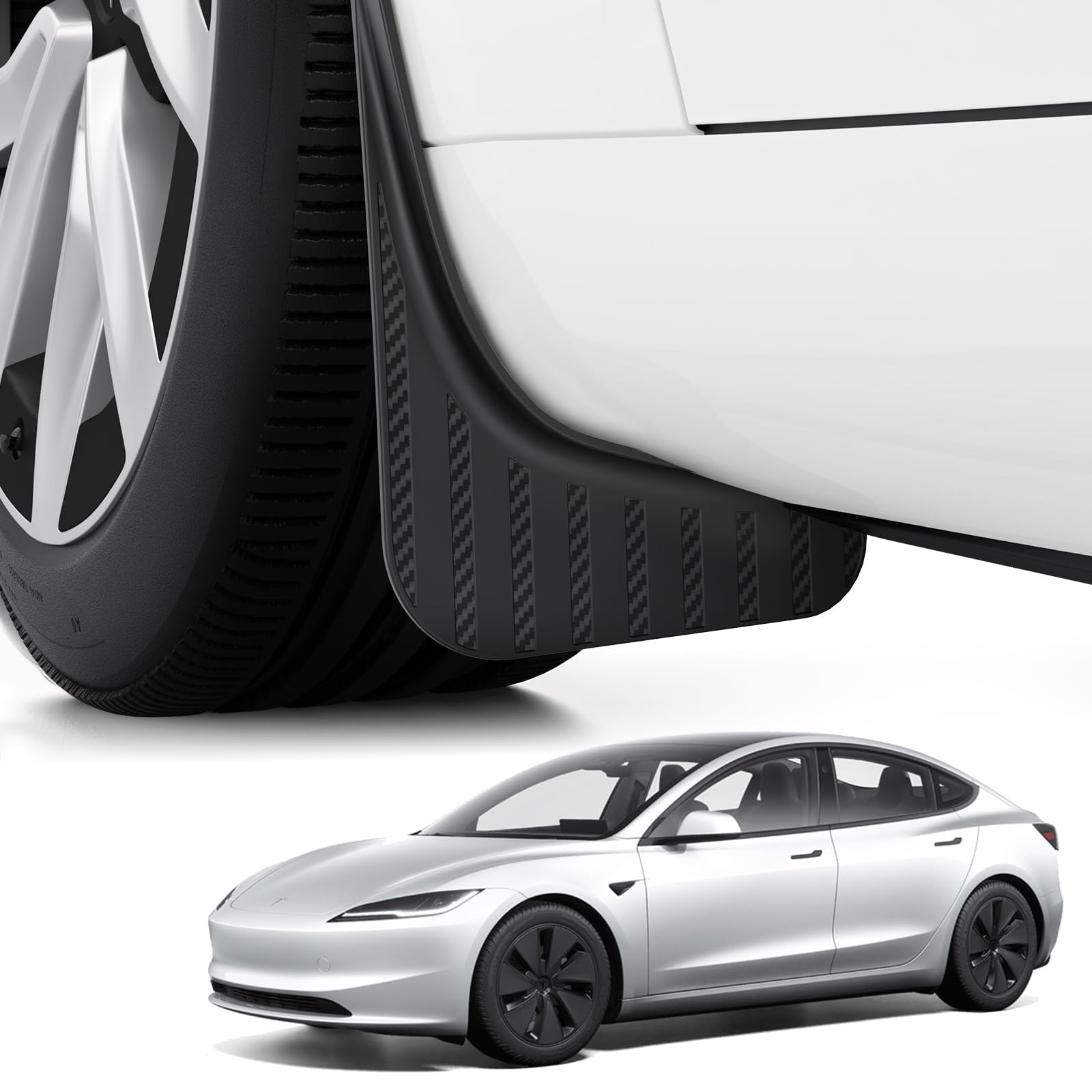 BASENOR New Version 2024 2025 Tesla Model 3 Highland Mud Flaps Splash Guards [No Drilling No Tape] [10x Stronger] All Weather Tire Protector Mudflaps for Model 3 2024 Exterior Accessories