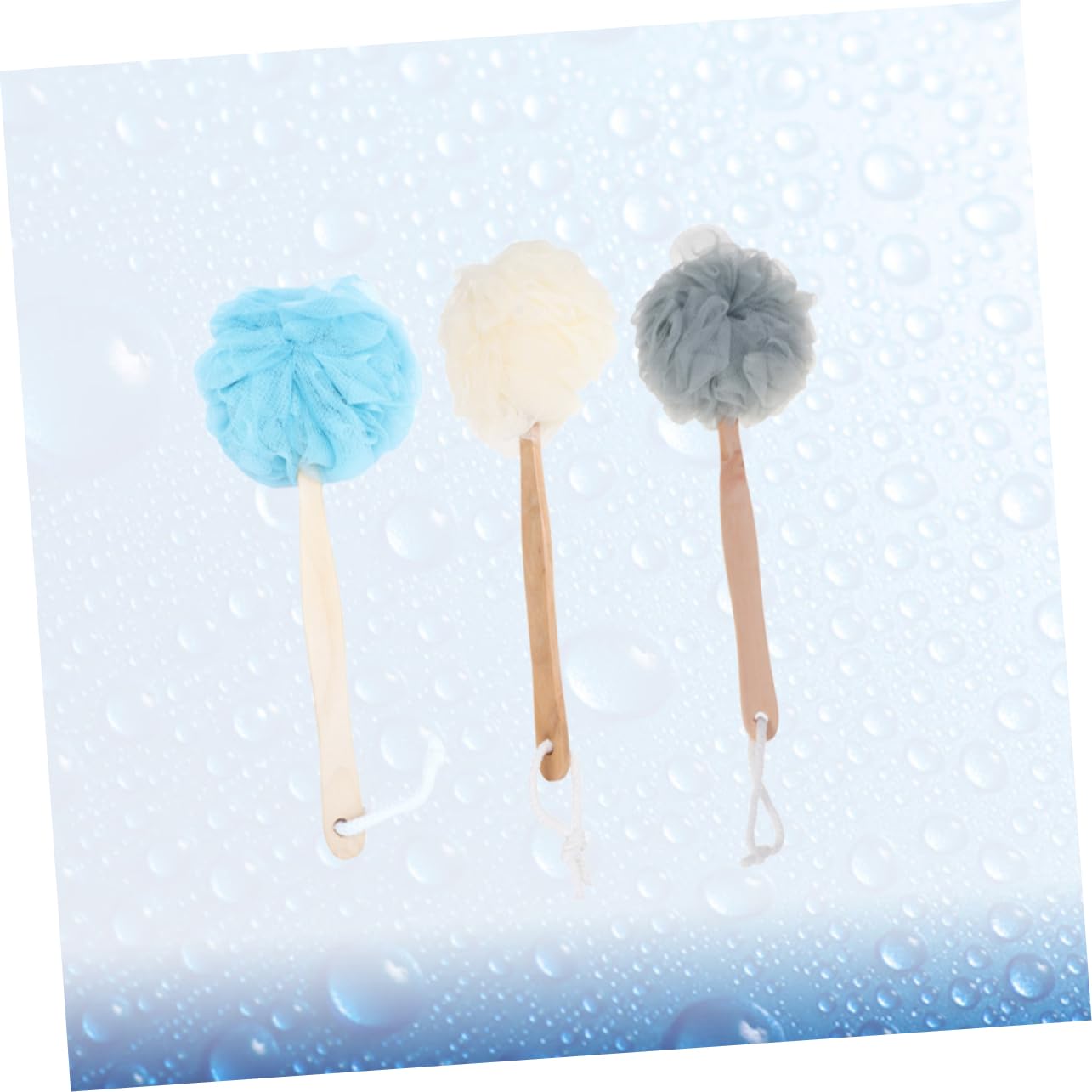VALICLUD 3 Piezas De Bolas De Baño Cepillos De Fregar Para Toallas De Baño Mango Largo Fibras Esponjosas Bolas De Espuma Con Mango Accesorios De Baño Esponja De Baño De Bambú