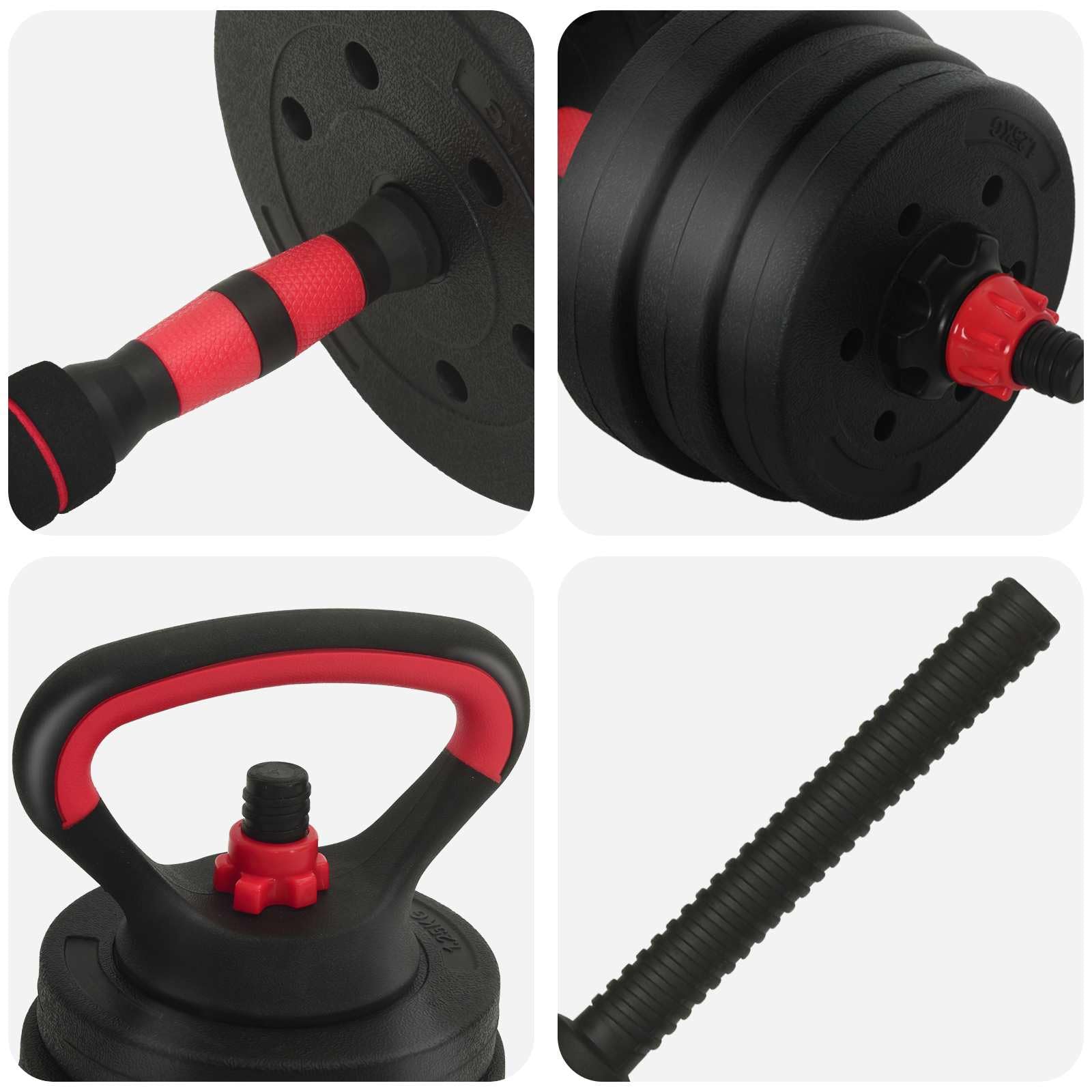 2-in-1 Hantelset Schwarz und Rot aus Zement und Eisensand verstellbar mit rutschfesten Griffen für Krafttraining Muskelaufbau und Fitness Workout zuhause im Homegym