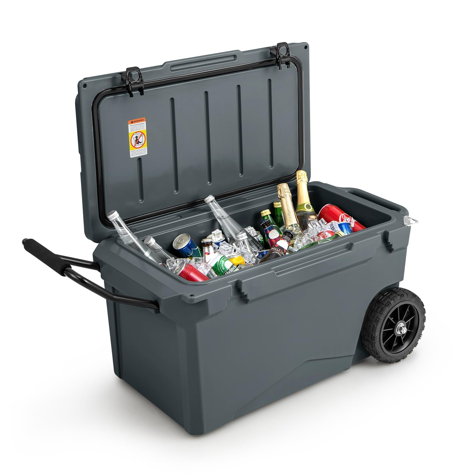 COSTWAY Enfriador Rotomoldeado, Hielera Portátil con Portavasos Integrados, Abridor de Botellas, Retención de Hielo Durante 5-7 Días, a Prueba de Fugas para Camping, Picnic, Pesca