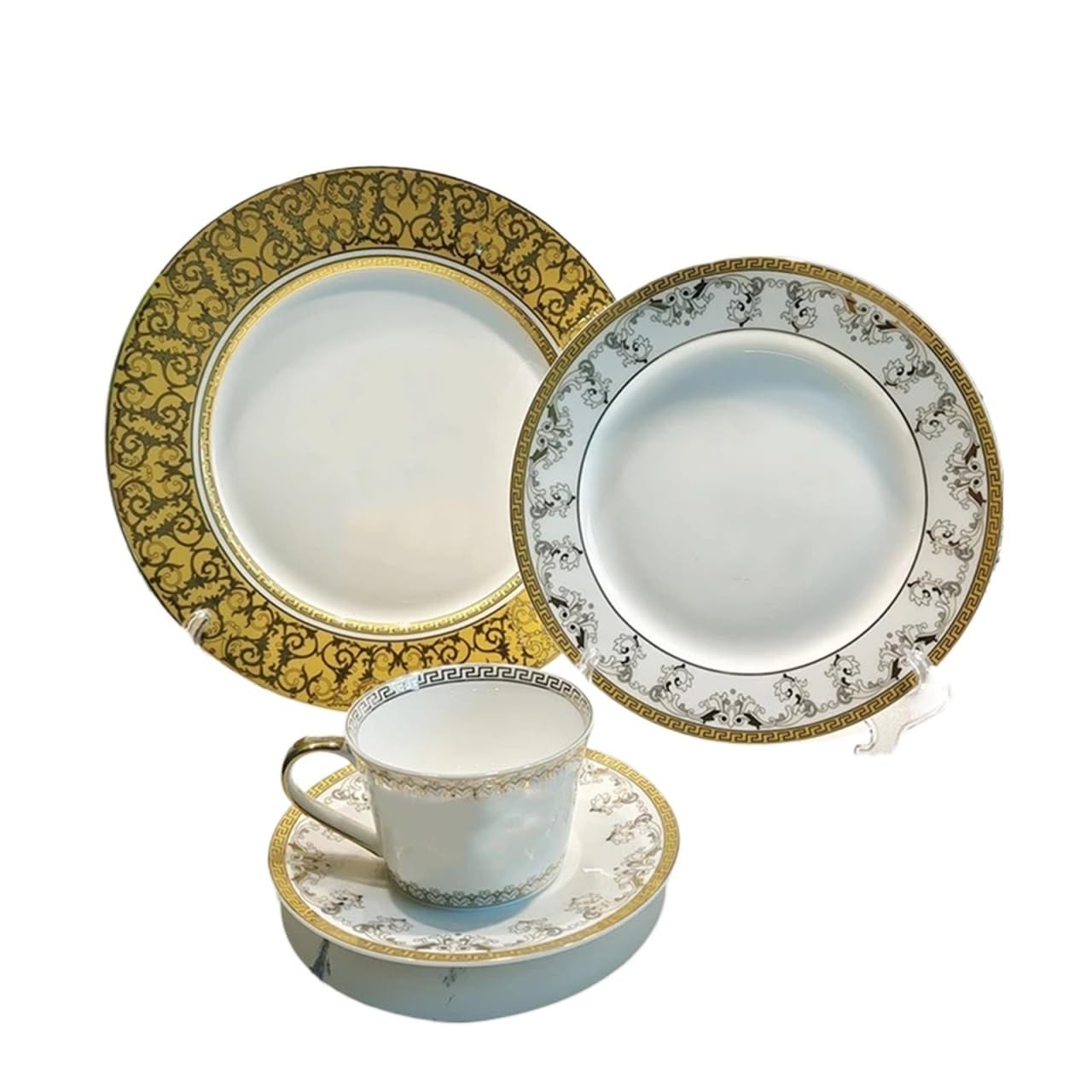 Geschirrset, Teller, Kaffeetassen Und Untertassen, Keramik-Essgeschirr-Set Für Zuhause Und Gastronomie, Weiß