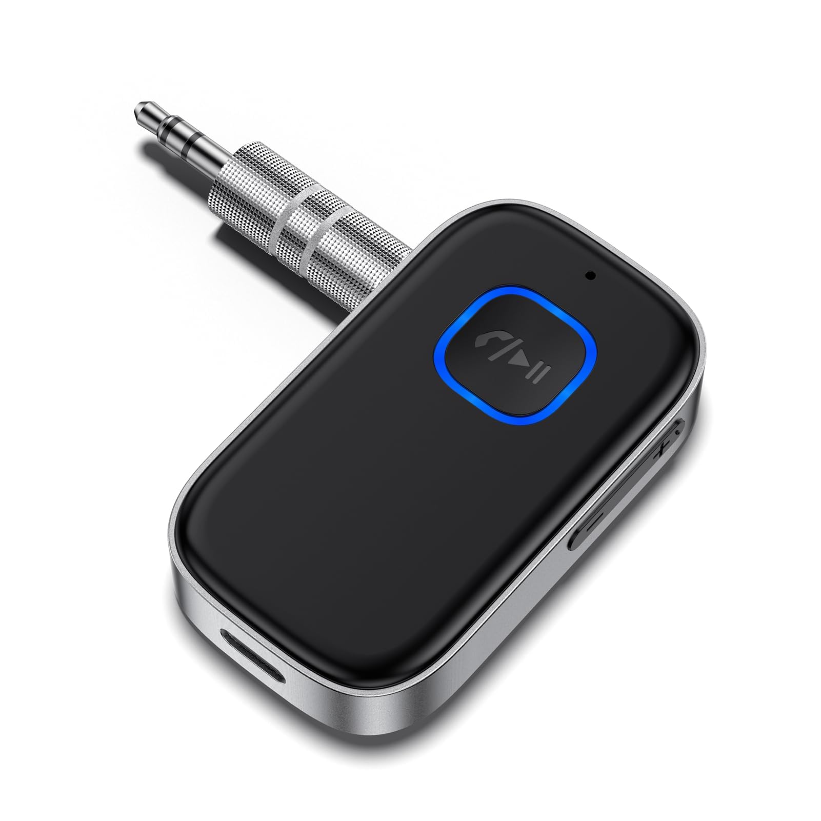 GlasFlength Aux Auto, Ricevitore Bluetooth 5.0 per vivavoce, Stereo Musica Adattatore Aux 3,5 mm 16 ore di tempo di riproduzione adattatore per autoradio cuffie stereo