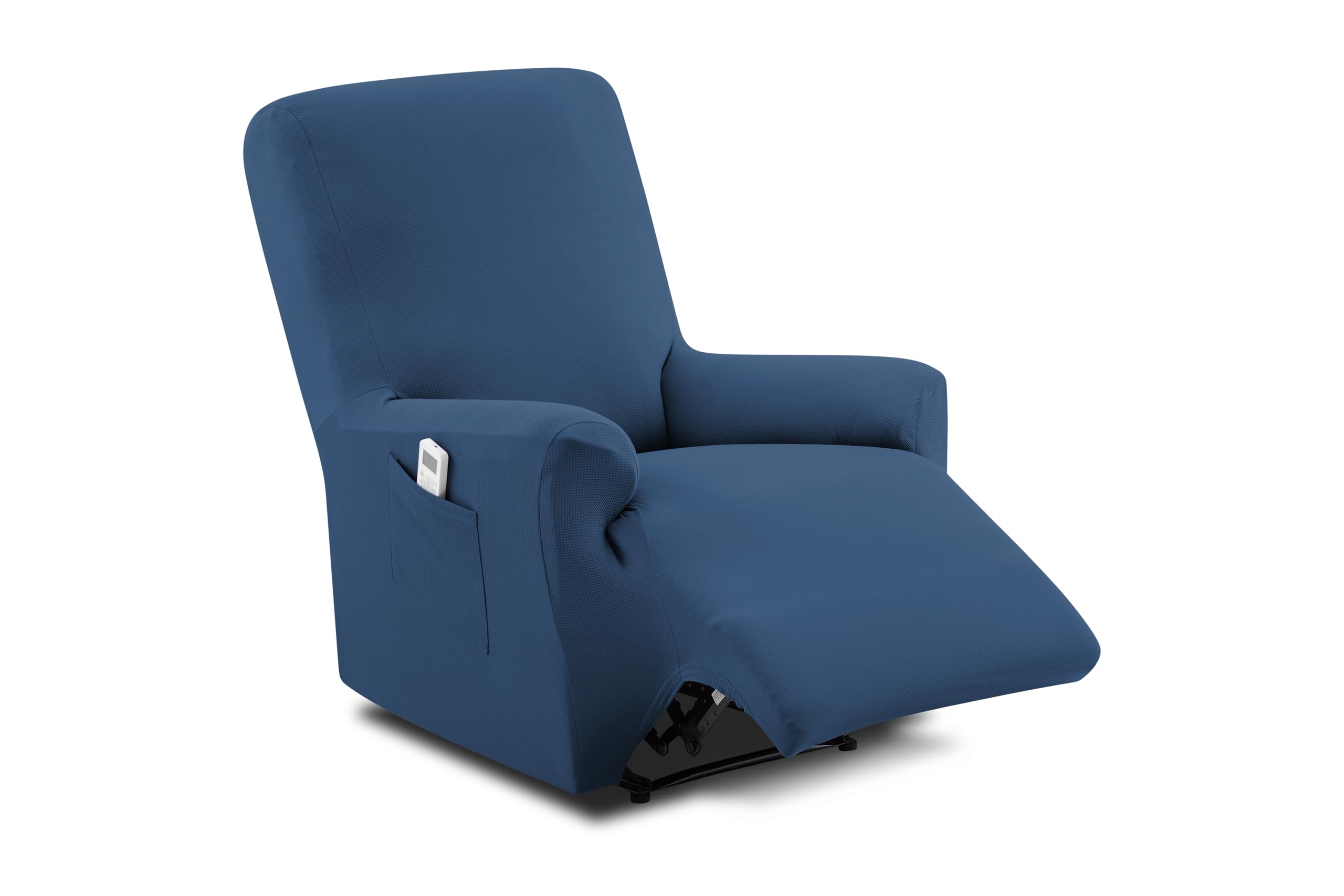 Textilhome Relaxsessel Bezug 1-Sitzer Jacquard Stretchhusse für Relaxsessel, Elastischer Relaxsesselbezug & Überzug, Sesselschoner Waschbar, Blau 70–100 cm