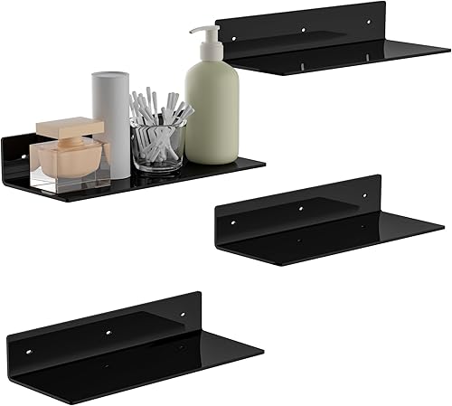 Miniatura 18 de Estantes de pared negros de 9 pulgadas, paquete de 4 repisas acrílicas para montaje en pared, estante de pared acrílico para figuras Funko Pop,