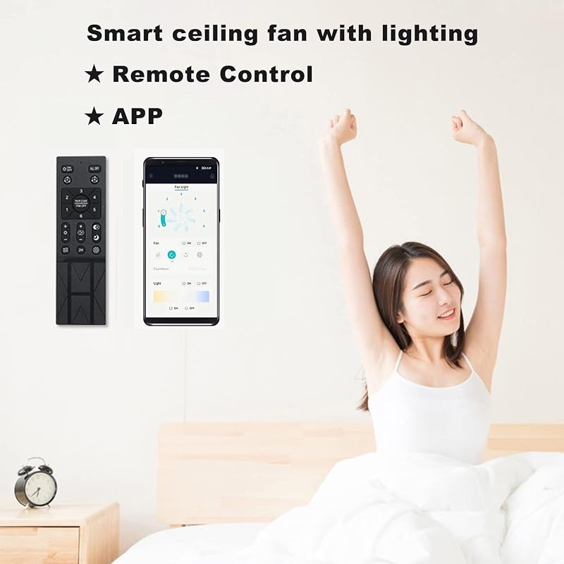 WODA Shang Mao csendes mennyezeti ventilátor lámpa, 70 cm, dimmelhető, távirányító, app vezérlés, 6 fokozat