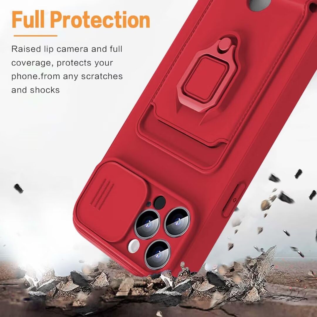 Cover Compatibile con Xiaomi Redmi 10A /9C con Cordino,Custodia con Cordino Silicone Cover,Protezione Fotocamera,360°Anello Supporto,Porta Carte,Rosso - 4