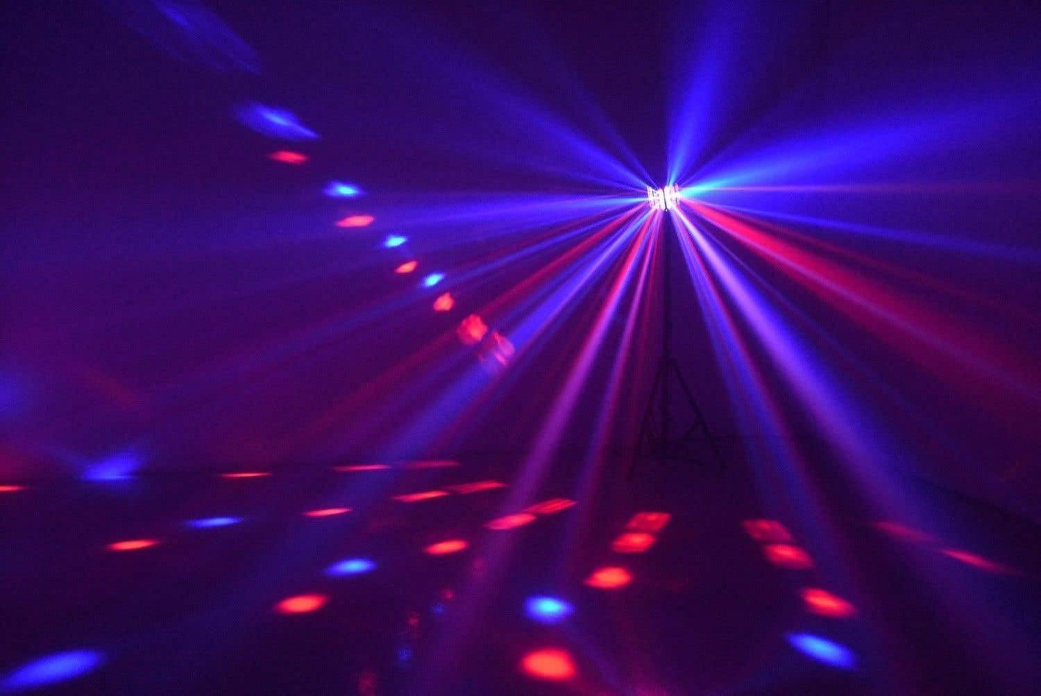 beamz Radical 2 • Effetto Luminoso 3in1 • 4X LED 3W RGBW • 4 Canali DMX • modalità Standalone • Effetto Derby, Laser e Strobo • Programmi Predefiniti • Telecomando Incluso • Laser Rosso/Verde
