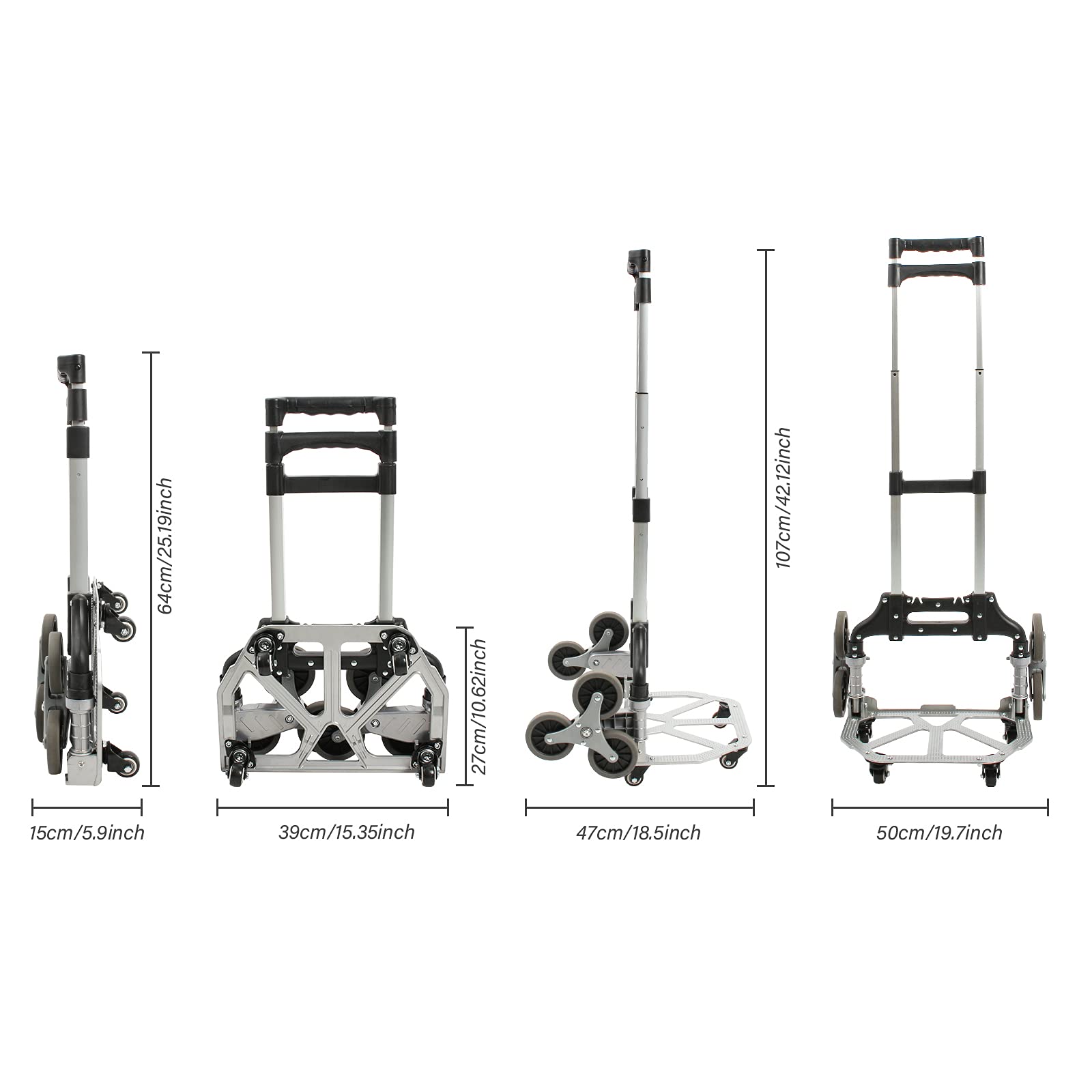 Todeco Diable Pliant Diable Pliable Chariot Demenagement | Léger en Aluminium, avec Cordes d'expansion, Réglage en Hauteur, pour Maison Transport Entrepôt Marchandises