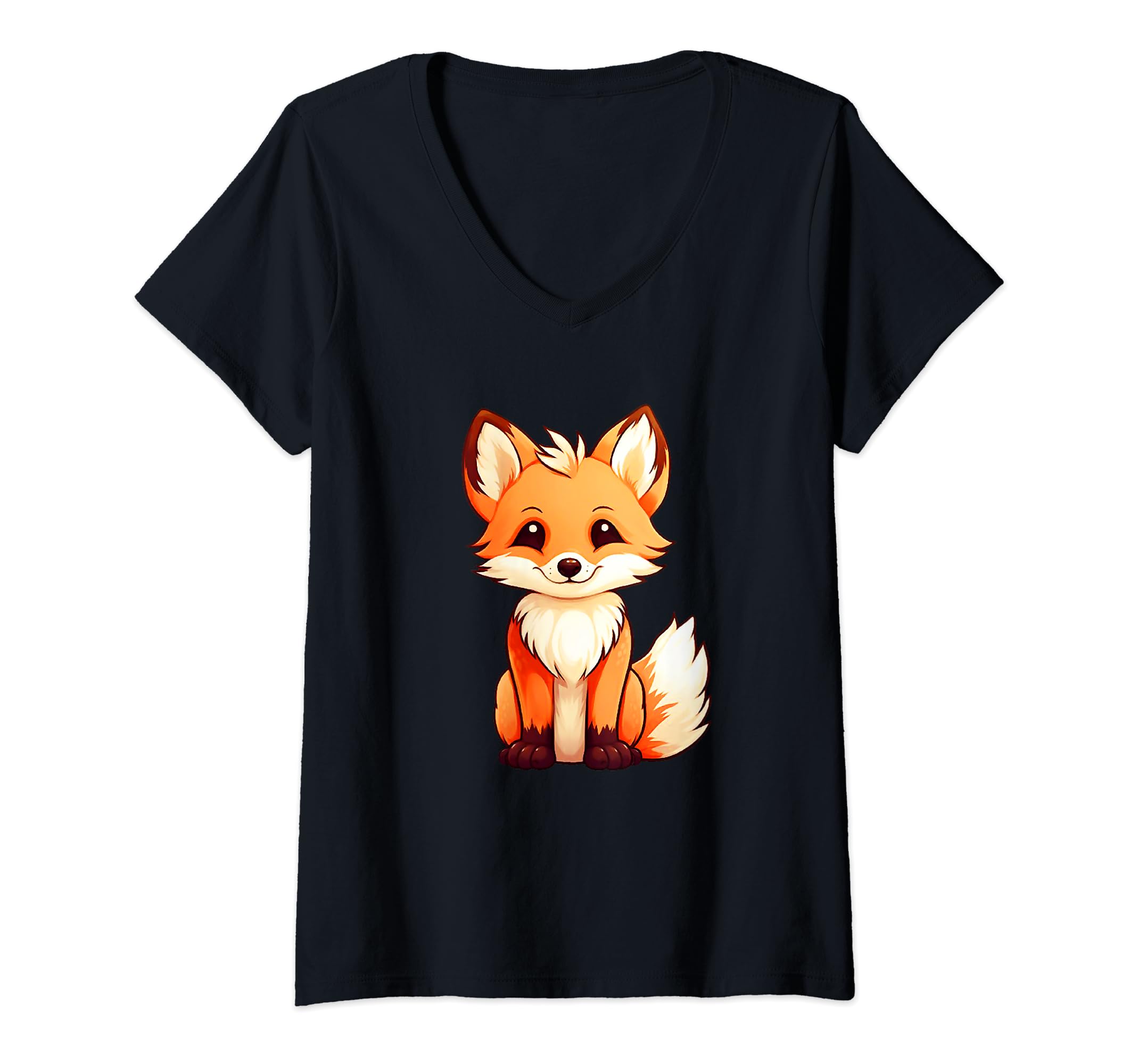 T-Shirt Femme Renard Avec Col En V - Motif Animalier Pour Amoureux Des Renards