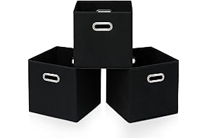 STOREONE Black Fabric Cubes with Dual Handles - Storage Basket Bins Cube...