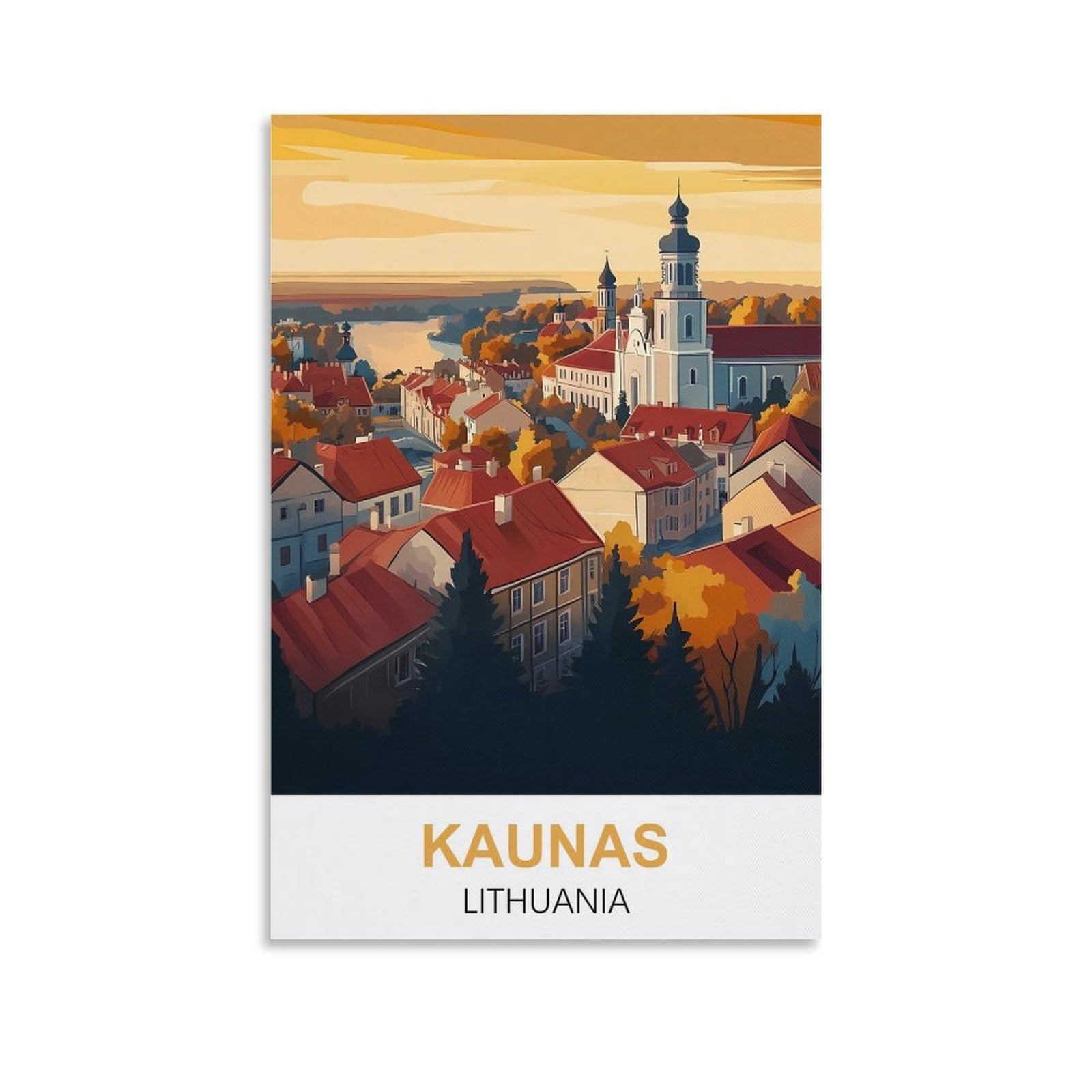 HNROJICO Kaunas Lithuania Vintage Travel Poster 20x30inch(50x75cm) Canvas Wall Art Poster Prints
