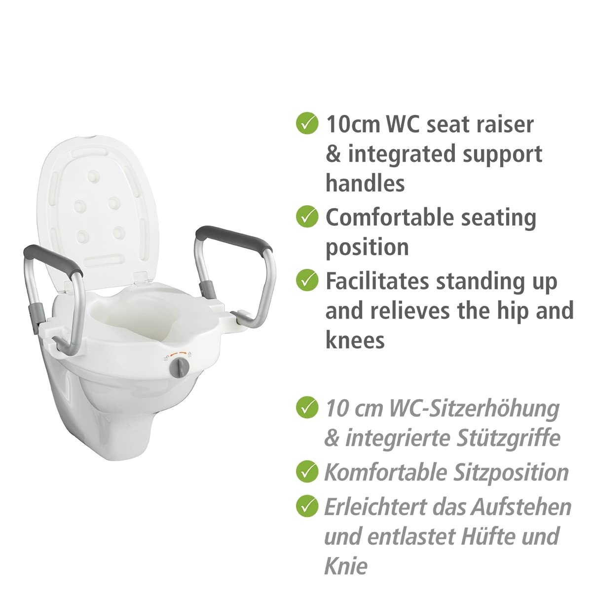 WENKO Sedile WC rialzato con braccioli Secura, Plastica, 5535 x 37.5 x 47.542.5 cm, Bianco