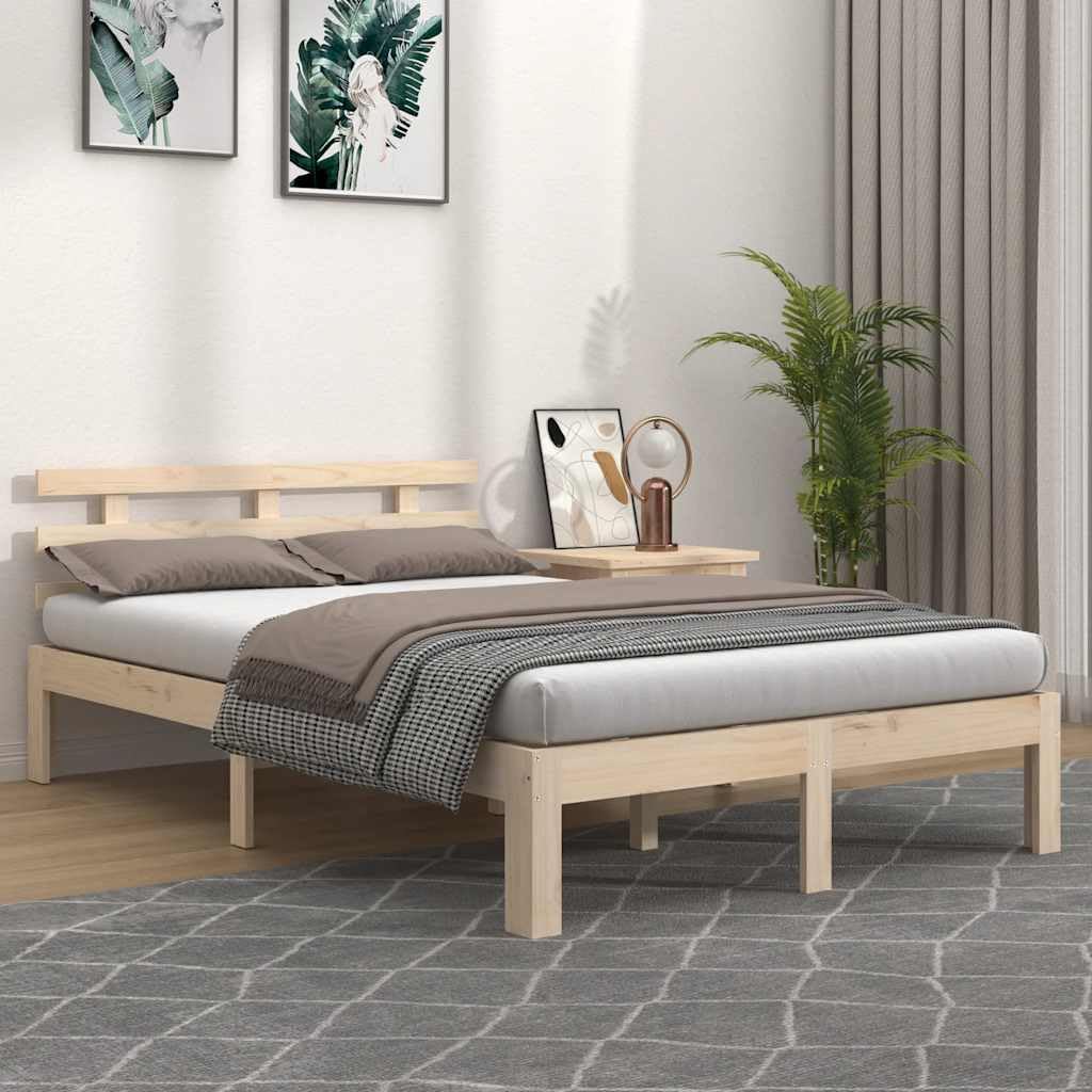 lite drewno sosnowe nowoczesna sypialnia z wezgłowiem Brąz 120x200 cm | Rama łóżka drewniana 120x200 cm bez materaca lite sosnowe z zagłówkiem solidna