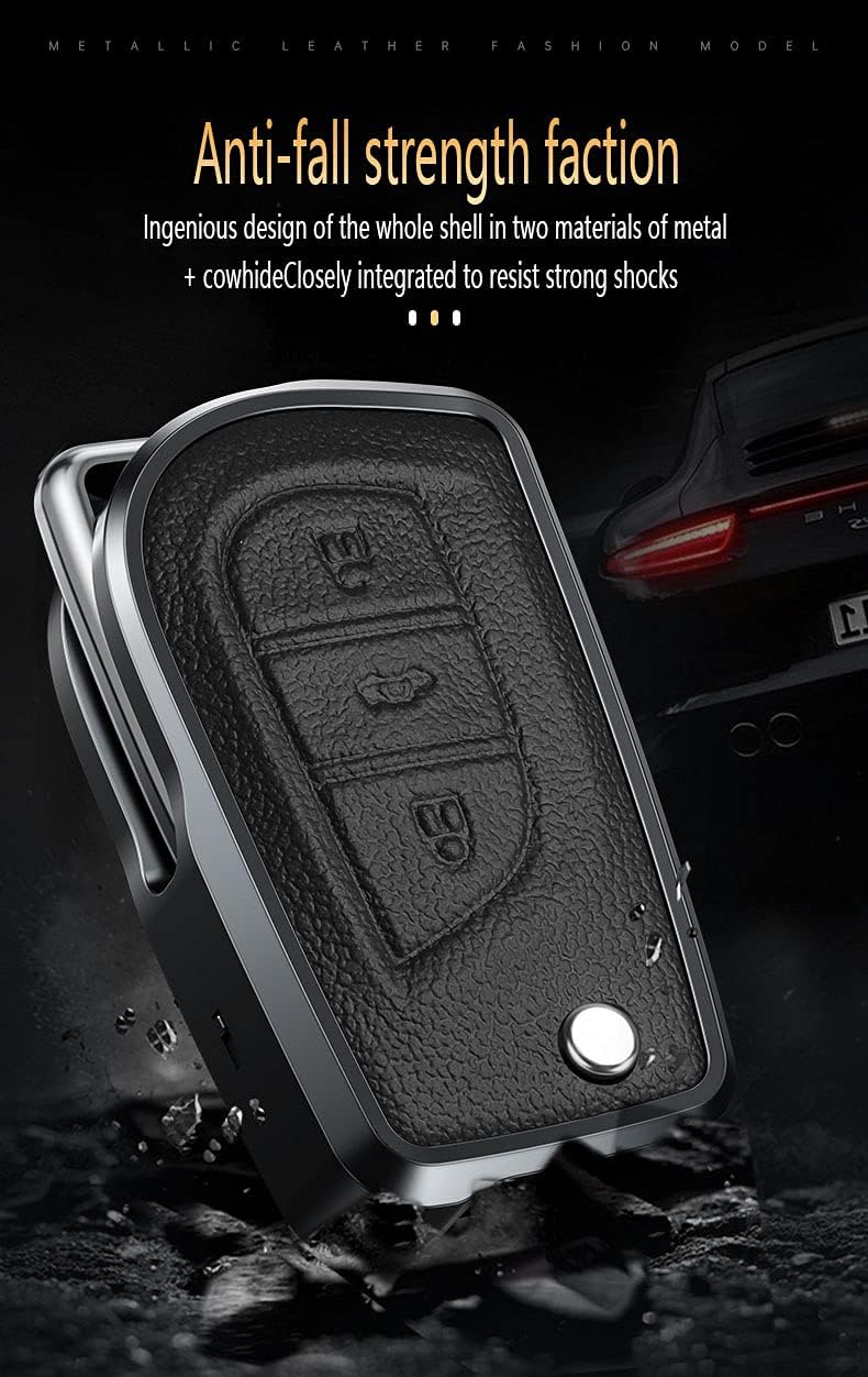 KUNIO Car Key Fob Cover Case Fit for Toyota Corolla Yaris Aygo Key Protective Cover Keychain Leather Metal Key Holder