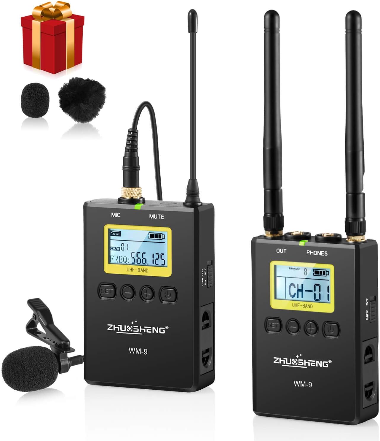 50 Channels UHF Professional Wireless Lavalier Microphone with Portable Transmitter-Omnidirectional DSLR Wireless Microphone for Interview YouTube Vlog Home Studio Field Recording(1TX+1RX)-ZHUOSHENG