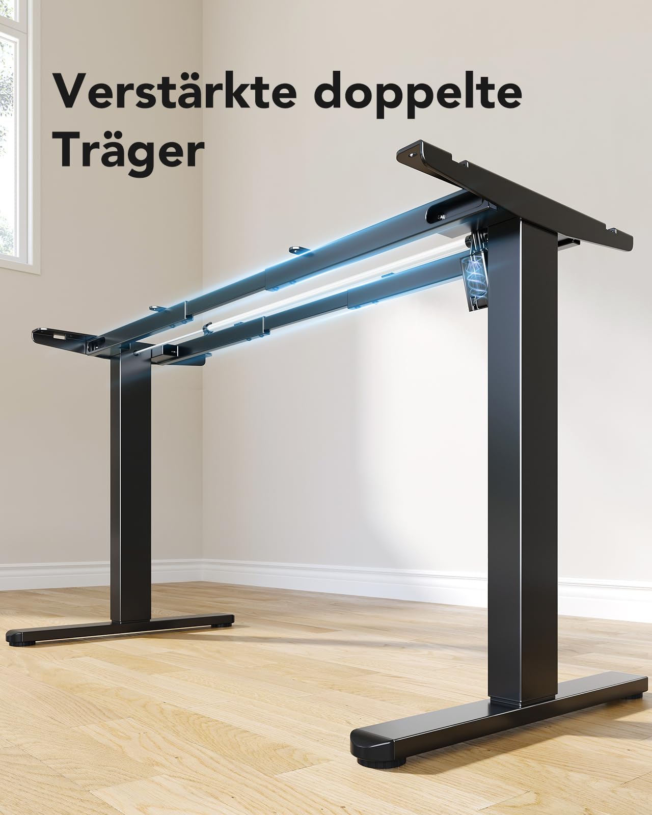 HUANUO Höhenverstellbarer Schreibtisch Gestell mit Bürstenlosem Motor,100 kg Tragfähigkeit Tischbeine Schreibtischgestell Höhenverstellbar für Tischplatten von 110x200cm,Nur Rahmen