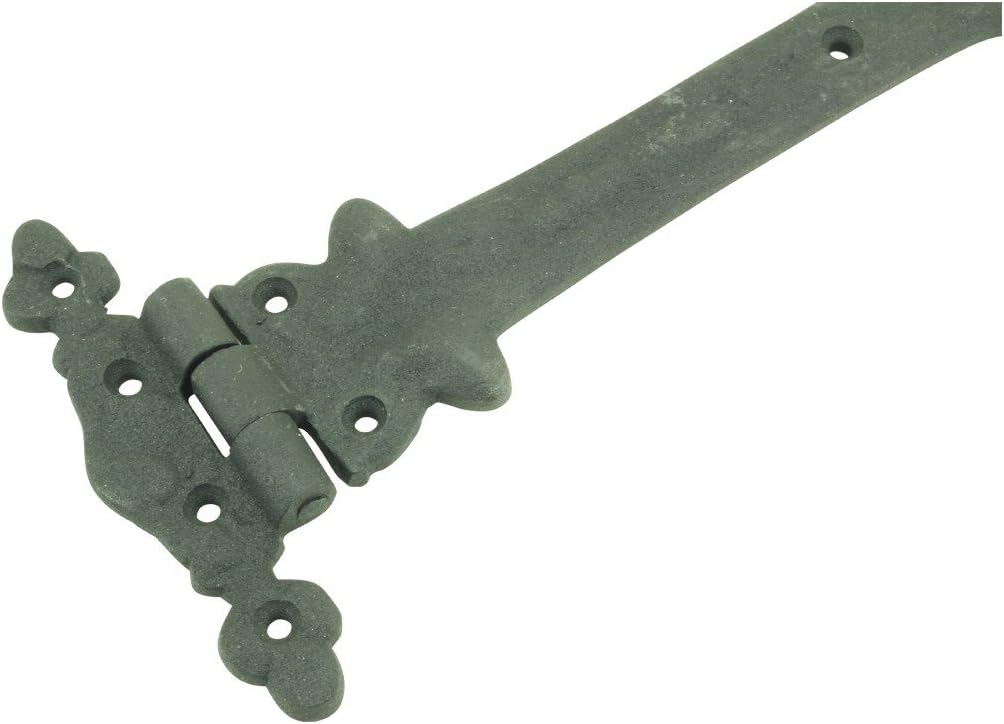 Renovators Supply Manufacturing Strap Hinge 9 in. Black Wrought Iron Southern Charm Style Spear Tip Flush Mount Heavy Duty Strap Gate and Door Hinges with Hardware Pack of 2