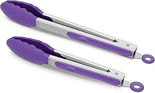 Set of 2 Kitchen Tongs 9-Inch & 12-Inch, Premium Stainless Steel BPA Free Silicone Non-Stick Grilling Barbeque Cooking Loc...
