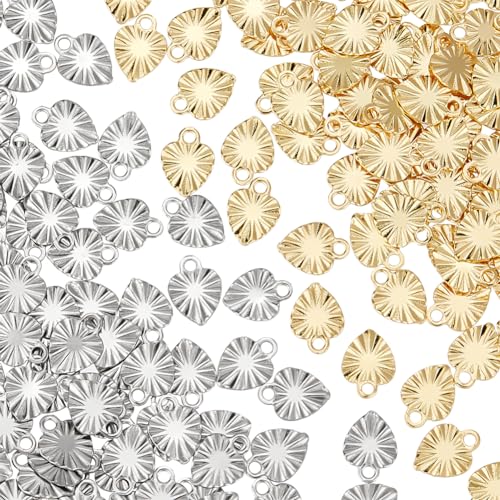 UNICRAFTALE about 200Pcs 2 Colors Heart Pendants 8mm 304 Stainless Steel Heart Charms 1.2mm Hole Love Heart Pendants Small Metal Heart Charms DIIY Bracelet Pendants for Valentine Gifts