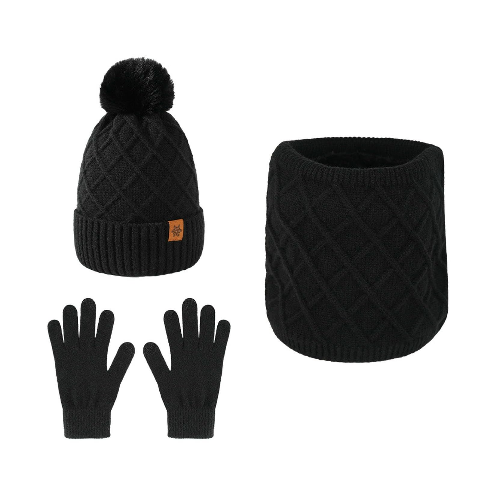 Wintermütze Schal Handschuhe Set Winterwarme, Doppellagige, Mit Fleece Gefütterte Strickmützen, Handschuhe, Schals Und Kältebeständig-dreiteiliges Schwarz