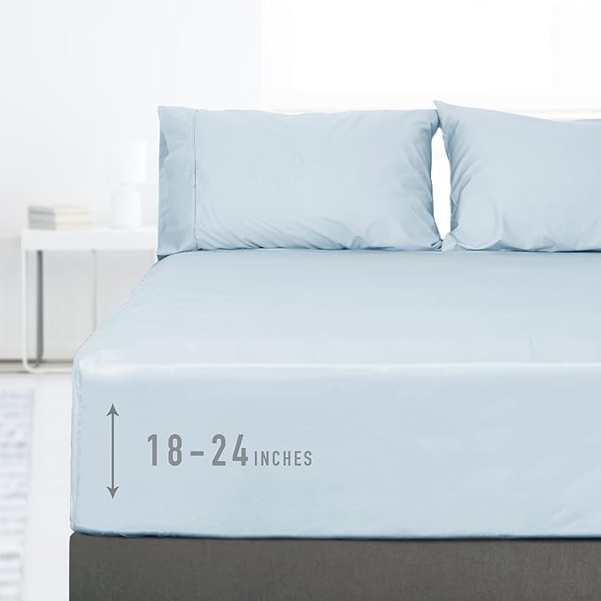 sunflower Extra Deep Pocket King Sheet Sets Fits 18"-24" in Deep Mattress -100% Cotton King Sheet Set, Baby Blue Hotel Luxury Soft Breathable Sheet Sets for King Bed Deep Pocket