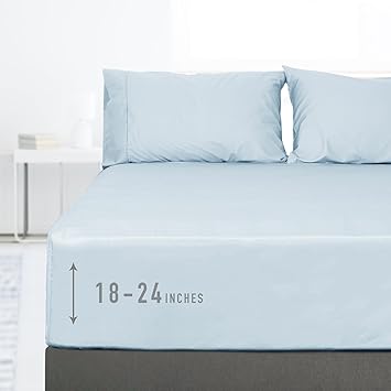 sunflower Extra Deep Pocket King Sheet Sets Fits 18"-24" in Deep Mattress -100% Cotton King Sheet Set, Baby Blue Hotel Luxury Soft Breathable Sheet Sets for King Bed Deep Pocket