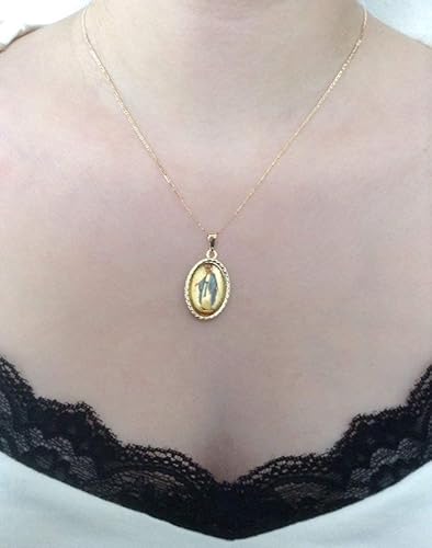 Miniatura 5 de Medalla de la Virgen la Milagrosa Collar 17 Pulgadas Cadena Plana Medalla Milagrosa