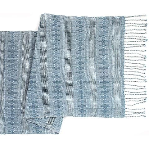 Cork & Leaf Handwoven Table Runner (14x60 inch) Table Rustic Decor. Handmade and Fair Trade from Guatemala (Gray Blue) Cover