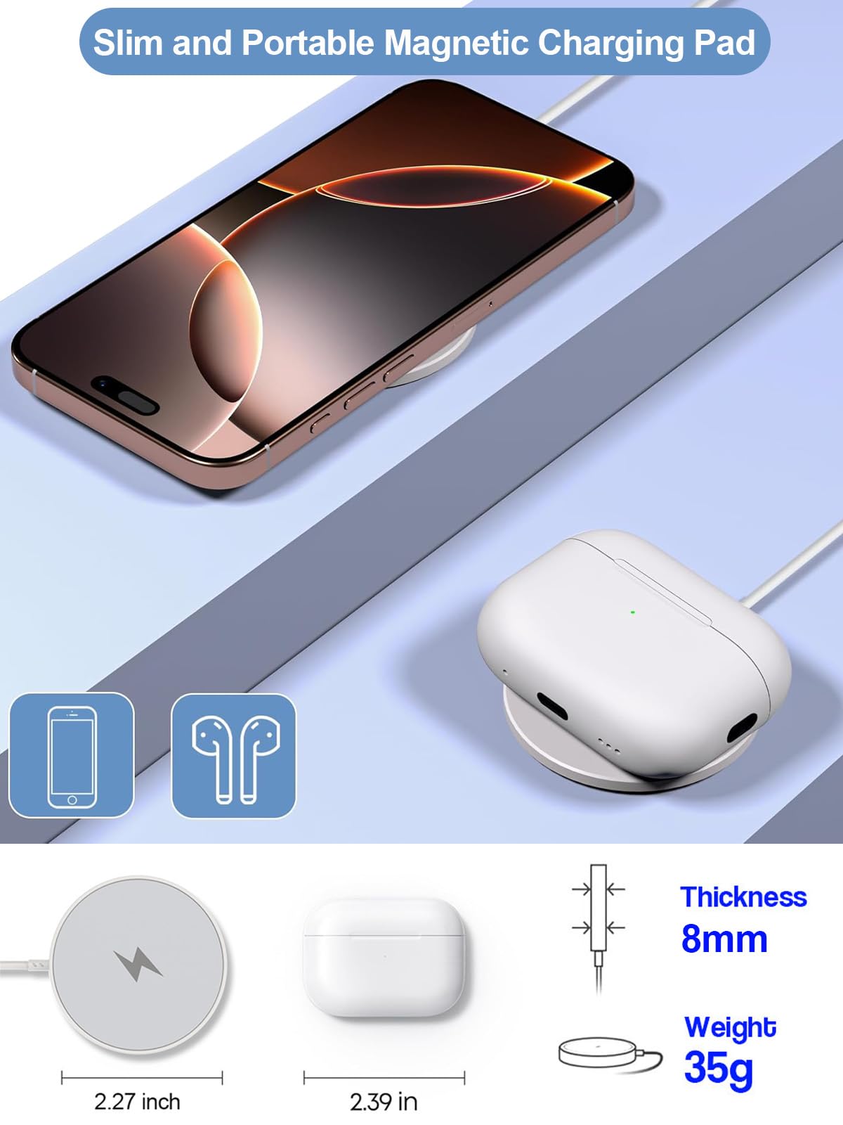 Apple Mag Safe Charger, caricatore magnetico da 3 m per iPhone 17/16 iPhone Pad di ricarica wireless da 15 W caricabatterie wireless veloce per Apple 17 Pro Max/Air/17/16 Pro/15/14/13/12, AirPods Pro