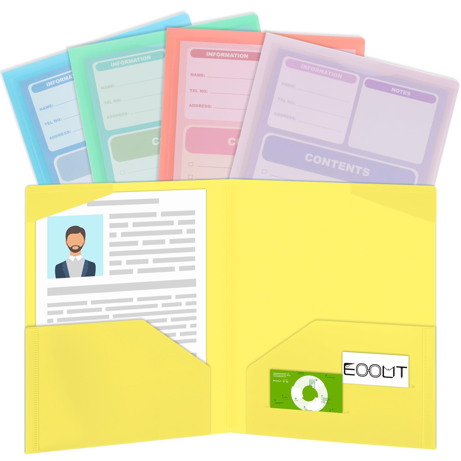 Photo 1 of EOOUT 5 Pack File Folders Letter Size with Contents Paper Macaroon Color Plastic Folders with Clear Front Pocket, Pocket Folders for Documents C-Macaroon(Clear Front Pocket)