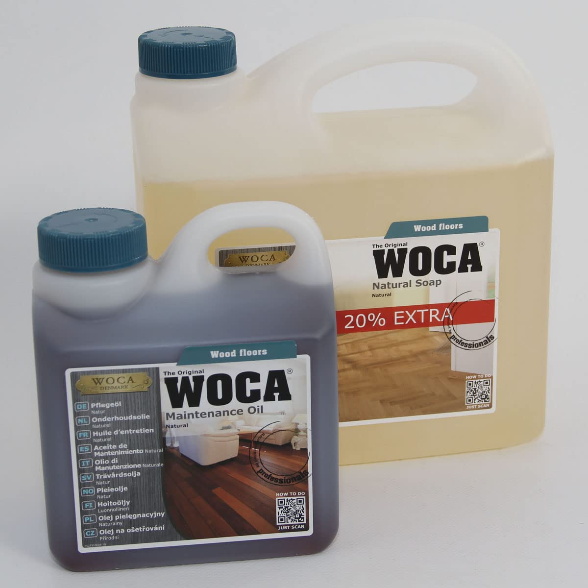 Pflegeset - Woca Pflegeöl Natur 1l + Holzbodenseife Natur 3l
