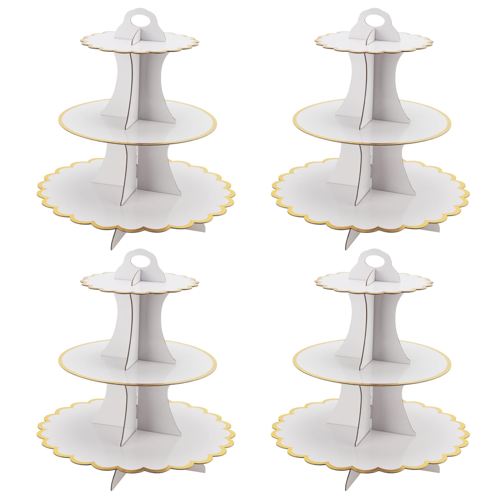 MAHIONG 4 Pack White Cupcake Stand, 3 Tier Cardboard Cupcake Stand, Afternoon Tea Stands, Cardboard Cake Stands for Weddings, Birthdays, and Christmas
