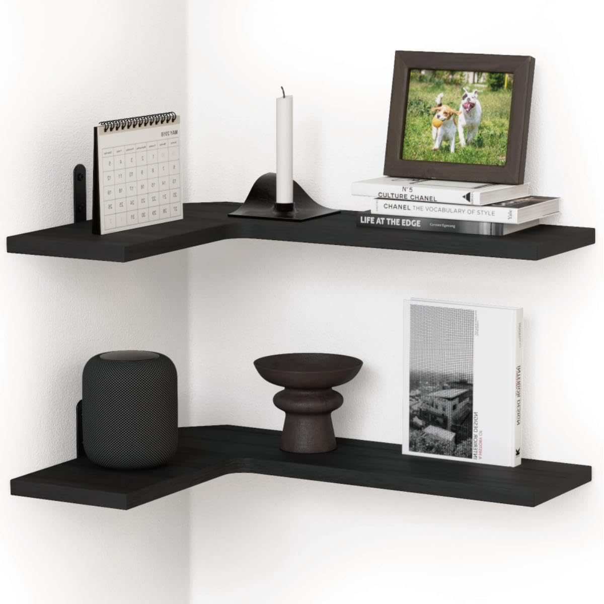 Floating Corner Shelves for Wall, Corner Wall Mounted Shelf for Home Décor Storage, Rustic Wood Shelves for Room, Bathroom, Bedroom & Kitchen -(2, Black)