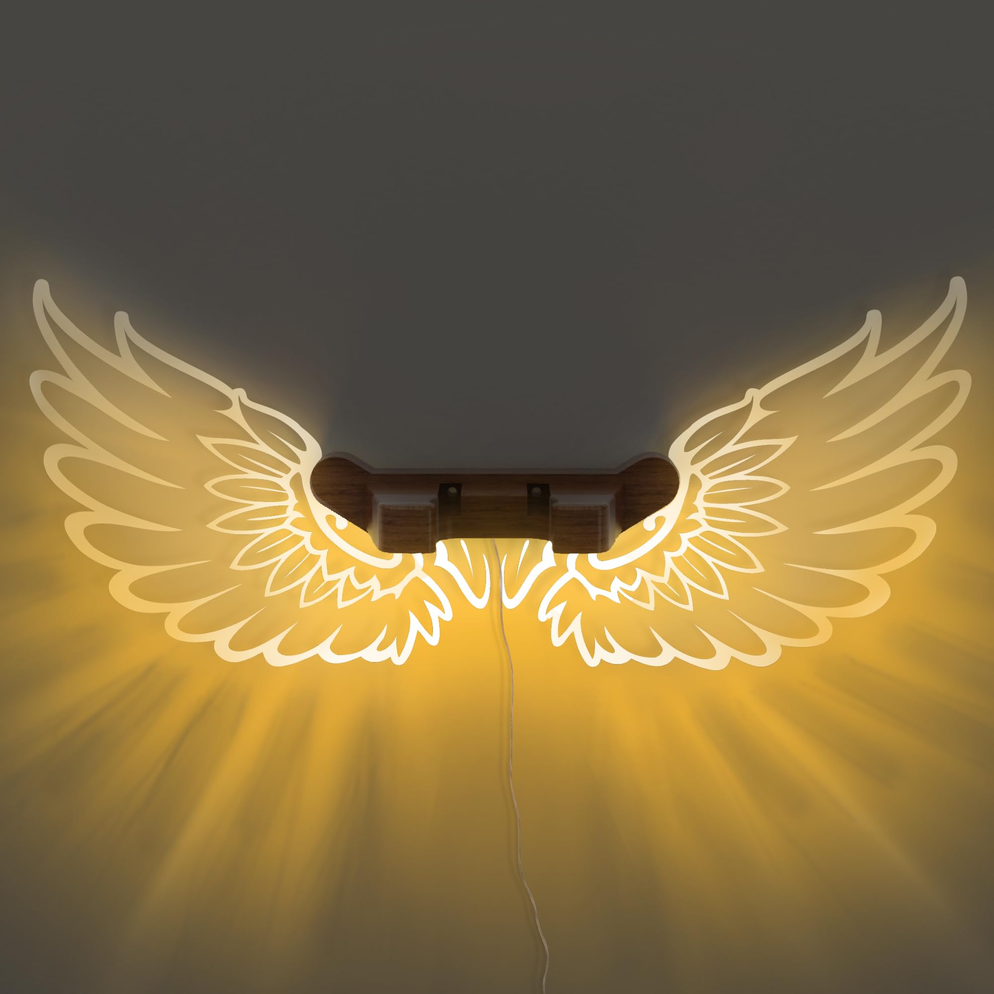 CoolGift Mart Gitarrenständer Wandhalterung mit leuchtenden Engelsflügeln, Acryl hölzerne Gitarre Aufhänger Regal mit USB betrieben, für akustische elektrische Bass Ukulele