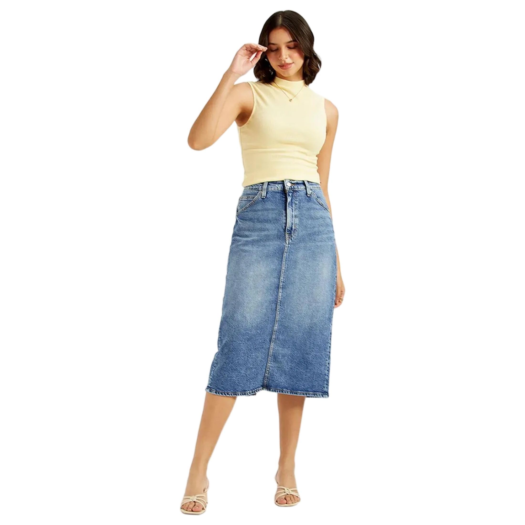levi's Women's High Rise Blue Straight Fit Skirt-picture-12