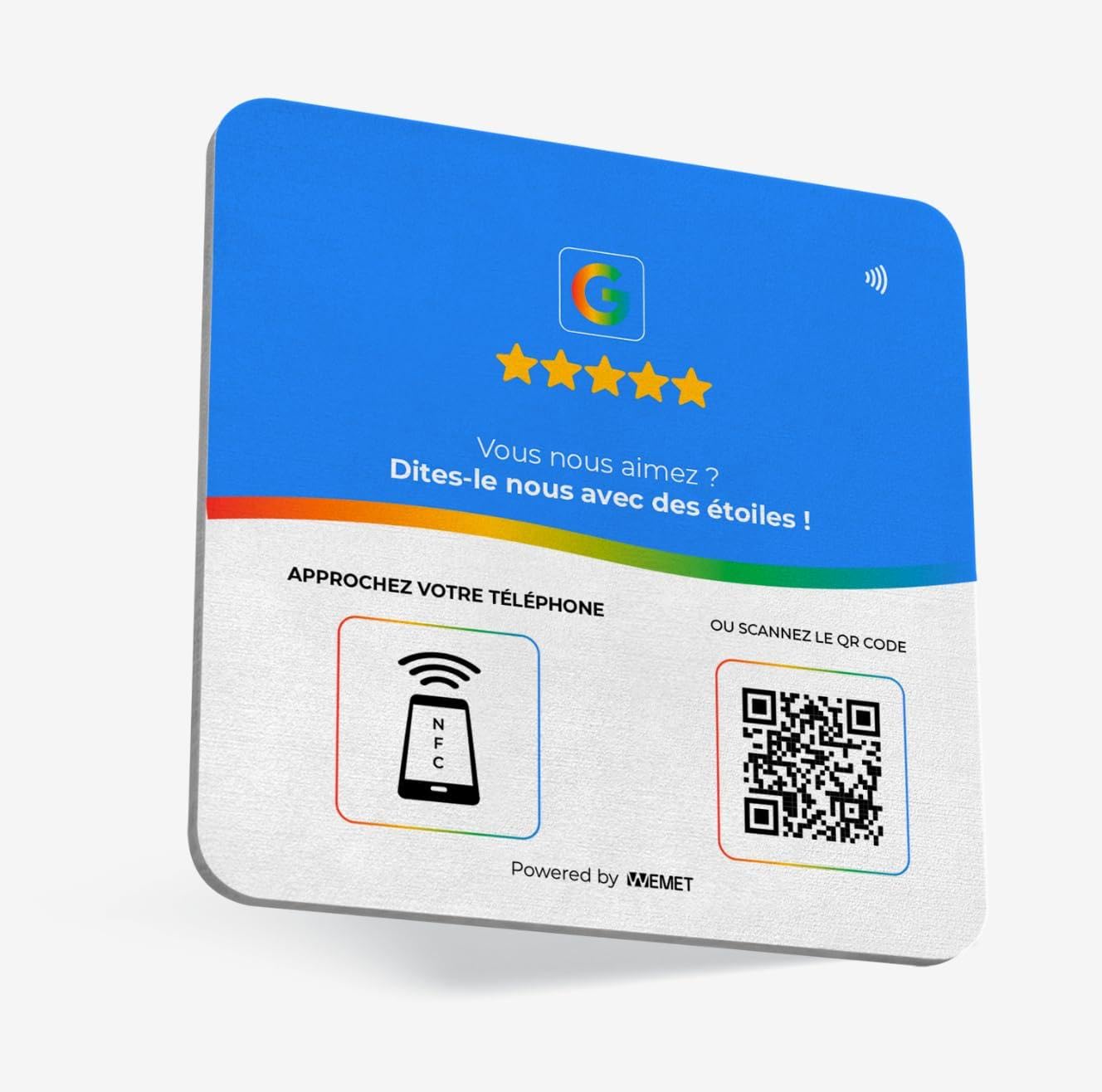 Plaque NFC Avis Google WEMET – QR Code + NFC | Compatible iPhone & Android | Récoltez plus d’avis clients en 1 scan | Pour commerces, restaurants, salons, cabinets