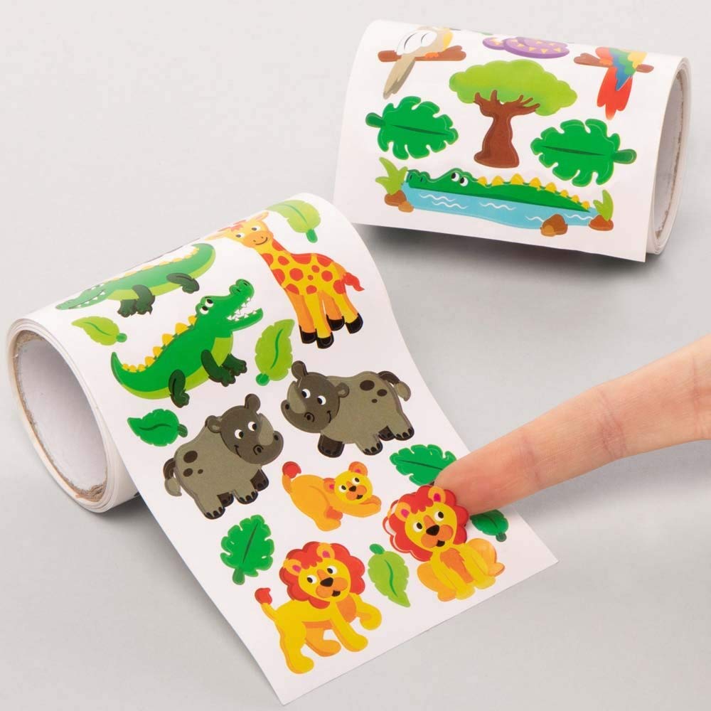 Baker Ross FE222 Jungle Animals Stickers for Kids - Pack of 600, Craft Stickers for Children, Value Pack, Ideal for Arts and Crafts Projects, Childs Scrapbook Stickers and Reward Charts