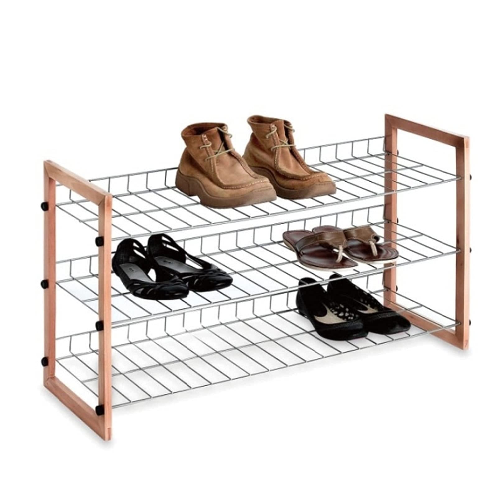 Armoire à chaussures en métal noir étagère de rangement autoportante 3 niveaux