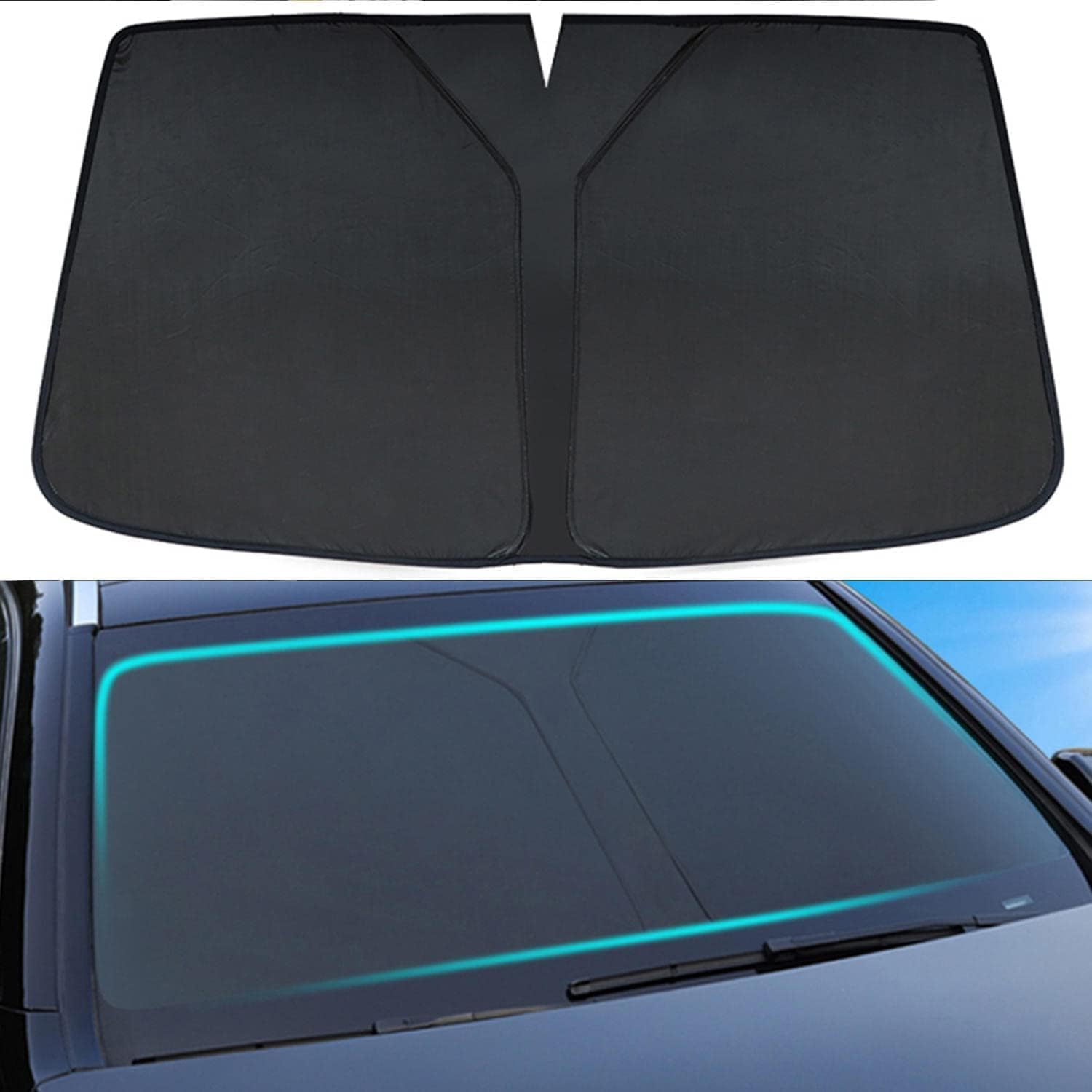 RESKIU Car Front Window Sunshades for Audi A4 Avant B9 2017-2023, Folding Windshield Sun Shade Protective Front Visor Cool Automotive Sun Screen,Black/A