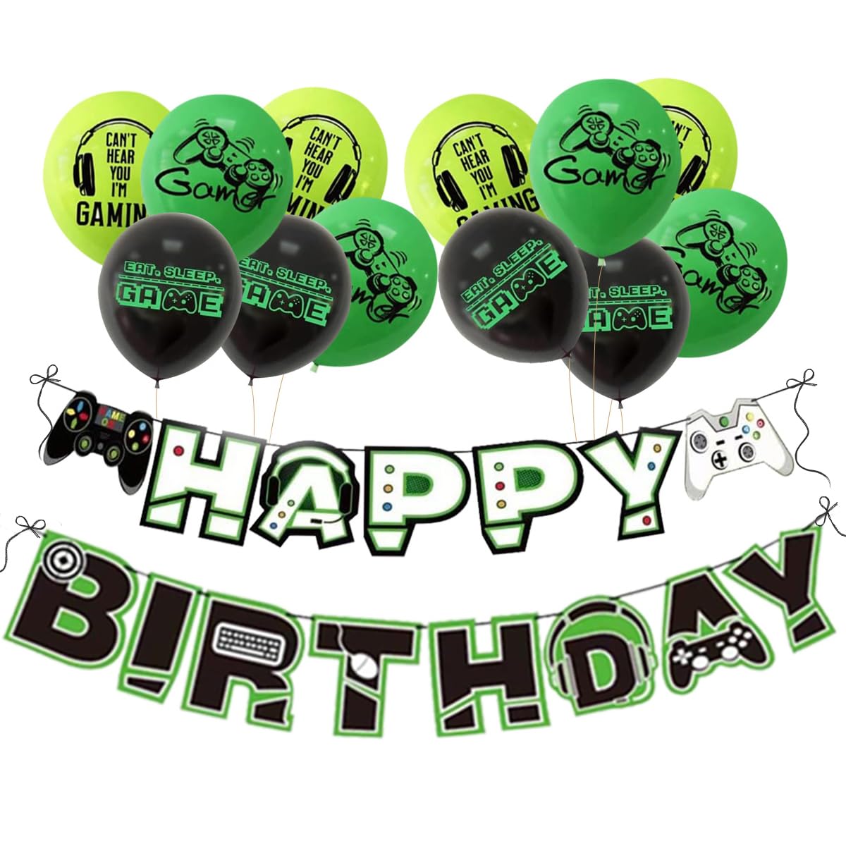 MDLLDM Game Birthday Video Decoration Game Happy Birthday Bunting Banner and Balloons For Game Theme Party Decorations Boys Girls Kids Party Supplies