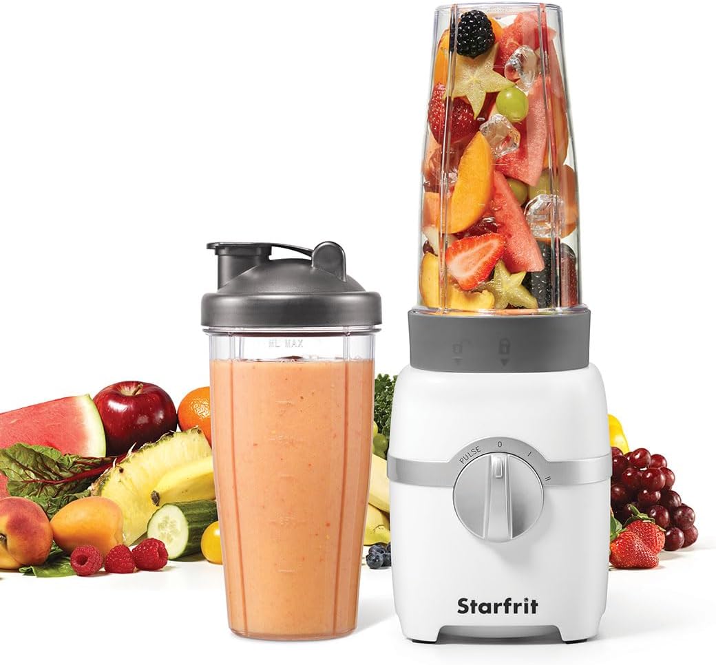 Starfrit Personal Blender 7PC Set - Two 828ml Cups - Two Blades - High Low & Pulse Modes - 300W - Perfect for Smoothies And Crush Ice!