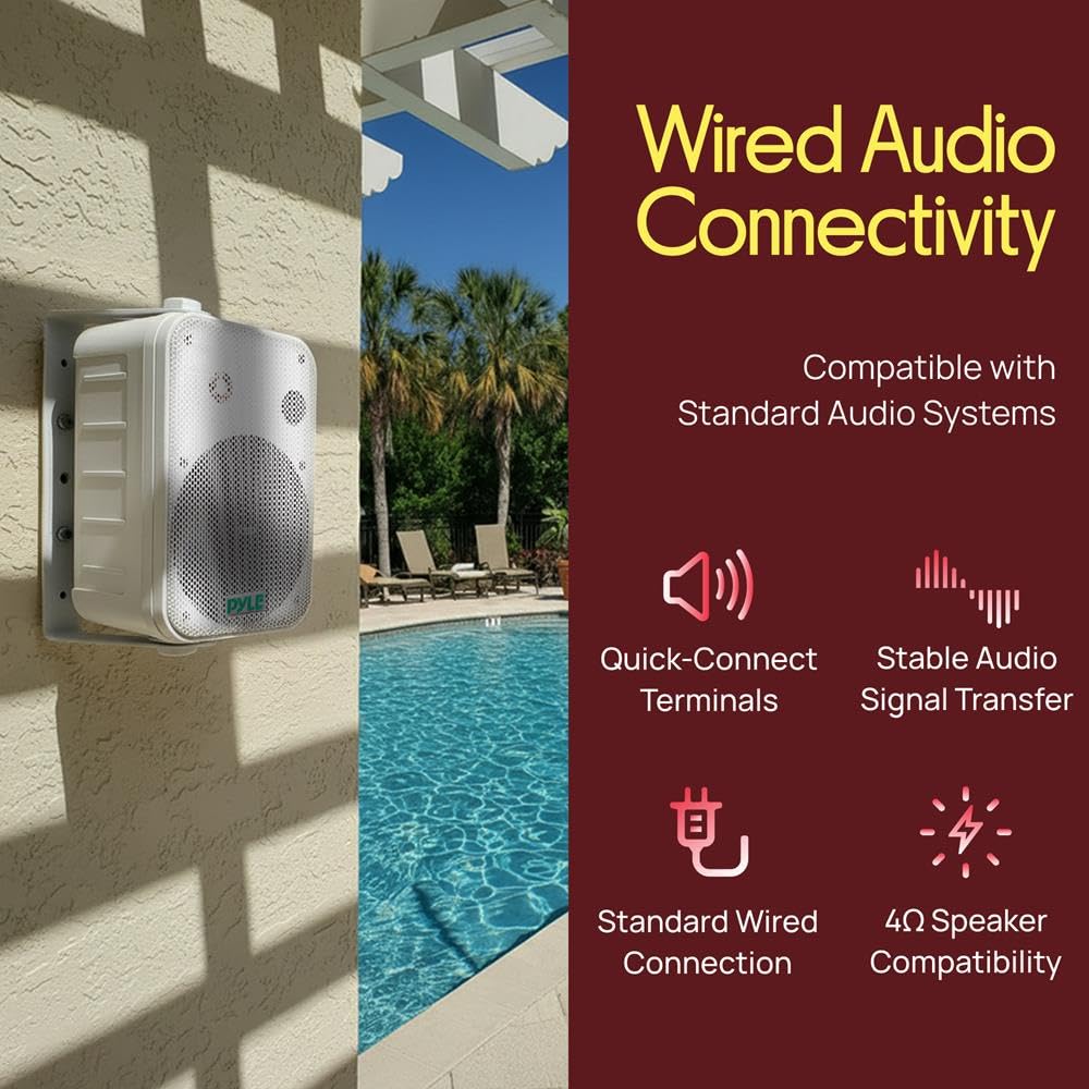 Pyle par de Altavoces de Pared, Techo, IImpermeable, Exteriores, Interiores, Par de 3.5” de 3 vias, Activo, Pasivo
