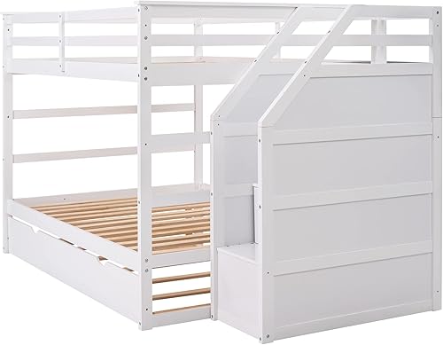 Miniatura 76 de Harper & Bright Designs Litera individual sobre cama individual con nido, marco de cama de madera para niños con escaleras y barandilla de gran