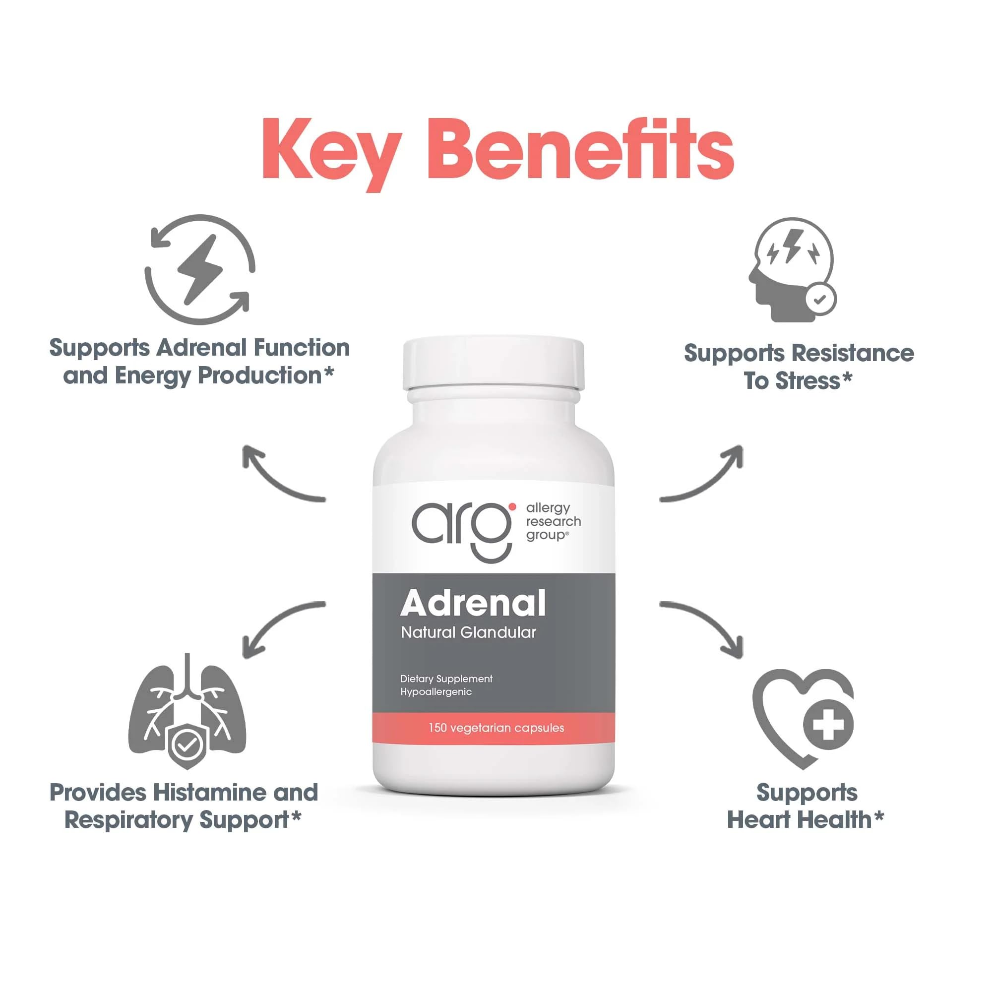 Allergy Research Group Adrenal Natural Glandular 100 mg 150 Kapseln