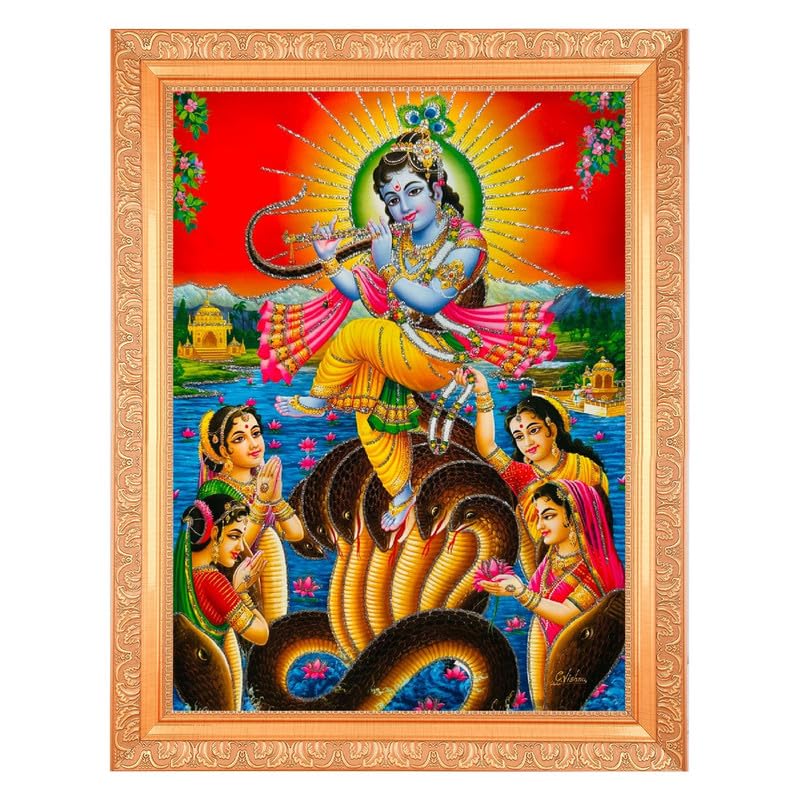 Décoration autel avec le cadre Krishna Bhagwan BM TRADERS pour coin méditation