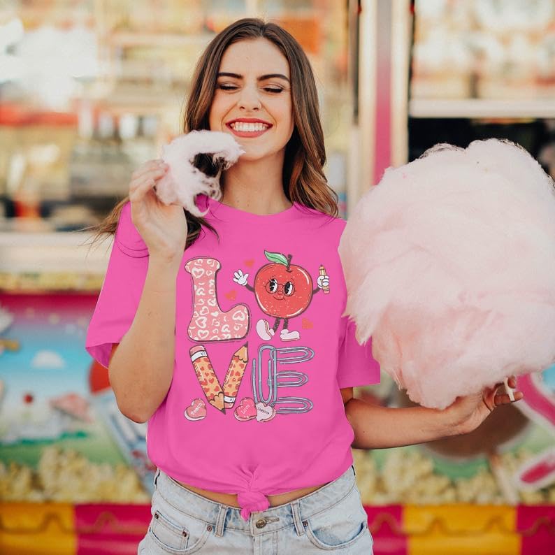 Valentine's Day Shirt Woman Love Valentine Teacher Shirts Love Heart Graphic Tshirt Casual Short Sleeve Tee Tops - Image 2