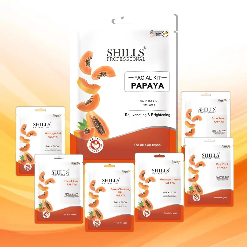 PRATHNA CREATION SSHILLS Professional Papaya Facial Kit, Rejuvenating & Brightening, Nourishes & Exfoliates, All Skin Types (90 gm) 4