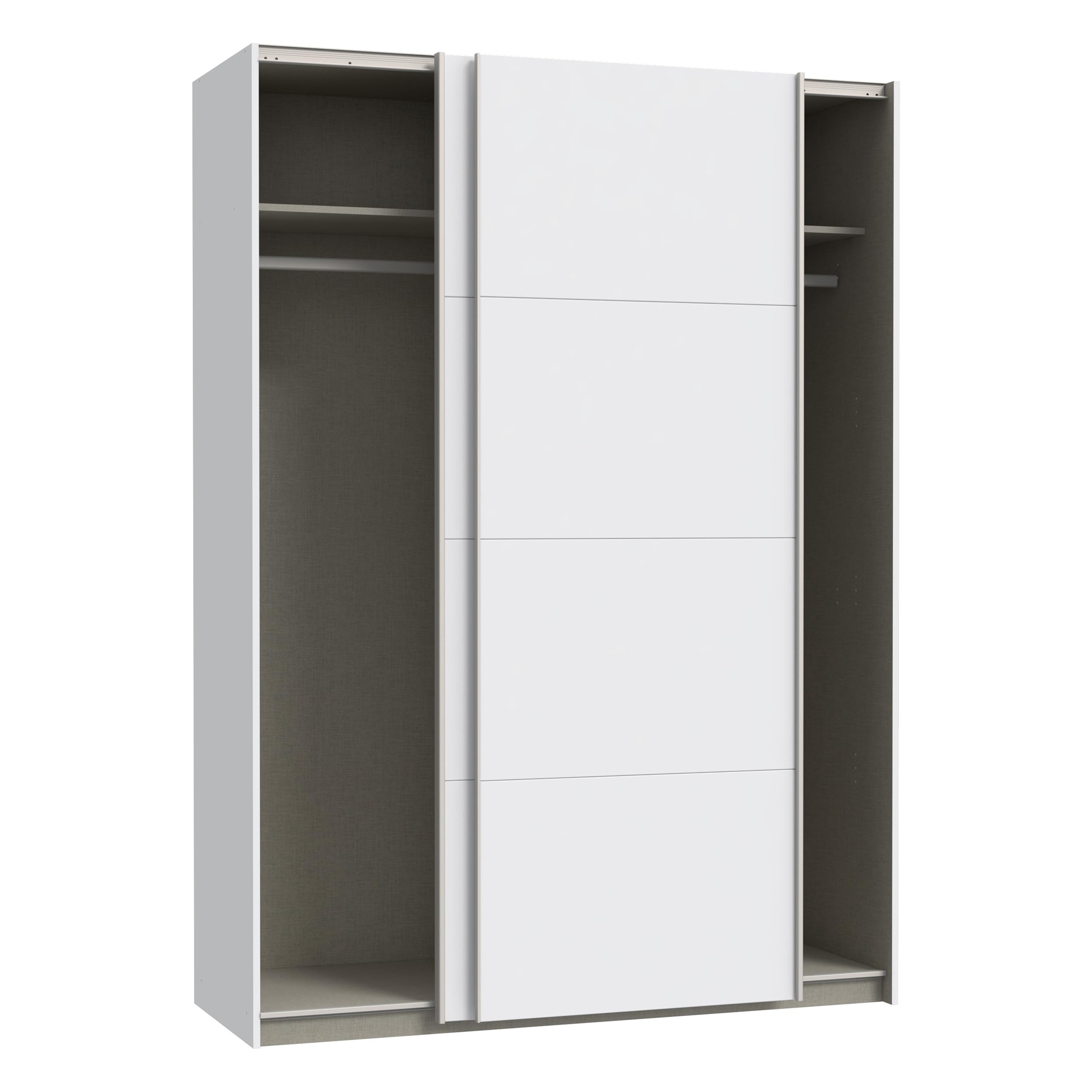Forte Schach & MATT 2 Kleiderschrank 150, Moderner Schwebetürenschrank mit 2 Türen, Holzwerkstoff, Weiß, 150,1 cm breit, 210,5 cm hoch, 61,2 cm tief
