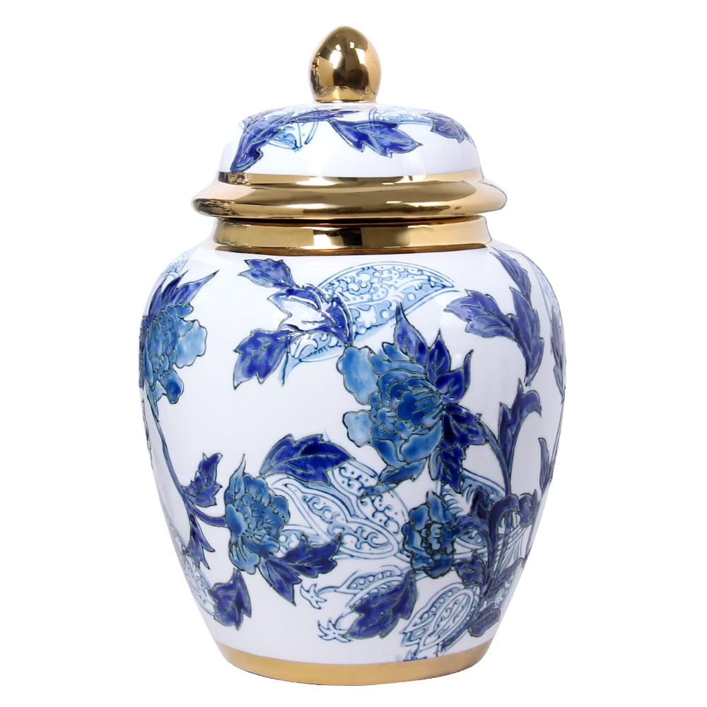 Andaliz Blue and White Porcelain Vase with Gold Trim